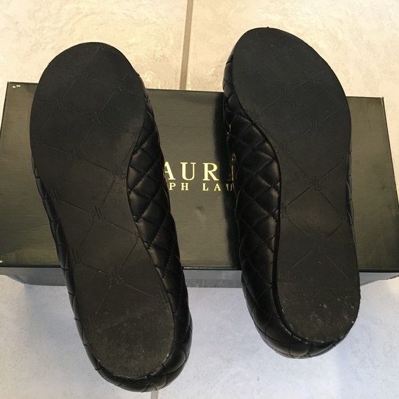 Ralph Lauren quilted black/gold flats Sz 6 - Picture 4 of 5